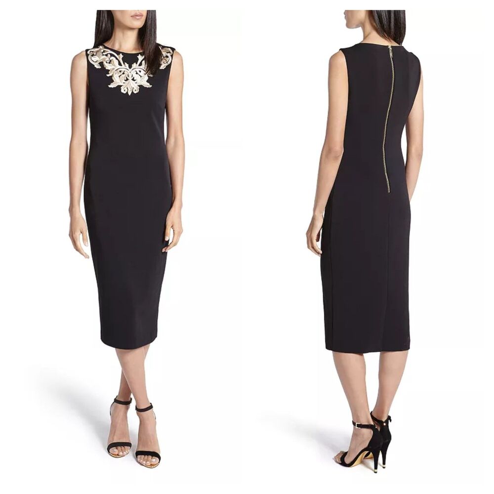 Ted Baker Tammara Black Embroidered Collar Party Cocktail Sheath Dress 3 (8)